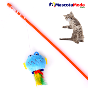 Vara con rana cola de plumas y relleno catnip gatos