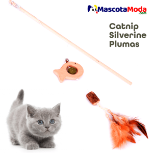 Caña o vara juguete con catnip y silverine para gatos