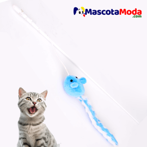 Vara con raton de peluche y cola textura gatos