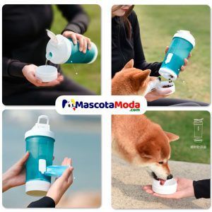 Botella lonchera, para paseos con perros 4 en 1