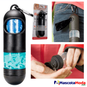 Dispensador de fundas y gel para paseos con perros