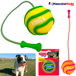 KONG Bunji Ball pelota deportiva con cuerda para perros