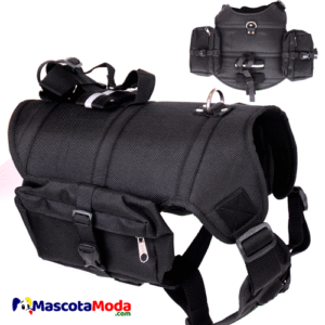 Chaleco arnes alforja negra doble mochila perros