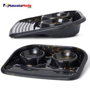 Bandeja para mascota con 2 platos alimentación
