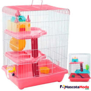 Jaula tres niveles con accesorios y castillo para hamster