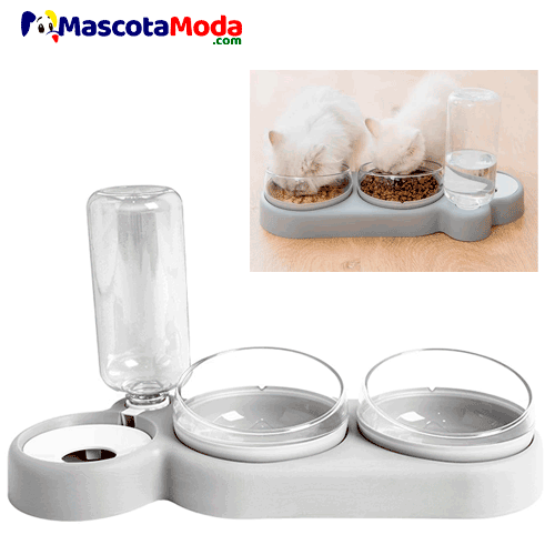 Plato Doble Antirreflujo VIXPET con bebedero para tu Gato