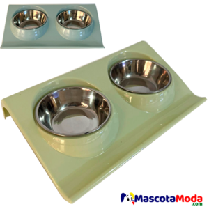 Plato tazón metálico doble con soporte inclinado gatos