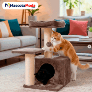 Rascador con casa y dos niveles para gatos y gatitos