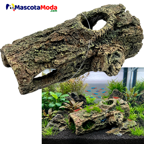 Tronco Hueco realista Decorativo y Refugio peces Acuario